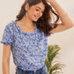 32143 - Blue Floral Top With Elasticated Waist Band In A Cool Feel Fabric