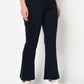 2094500 - Navy Blue Bell Bottomed Stretch Fabric Track Pant With Zipper Pockets