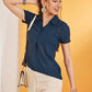 32163 - Navy V Neck Two Button Collared Top